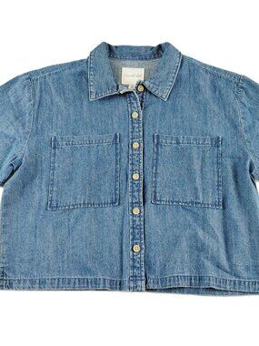 Unpublished Sami Short Sleeve Cotton Chambray Button-Up Shirt Women's Small Blue